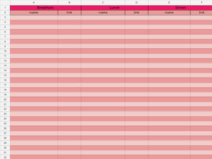 Pink Full Year Meal Planner with Recipe Directory