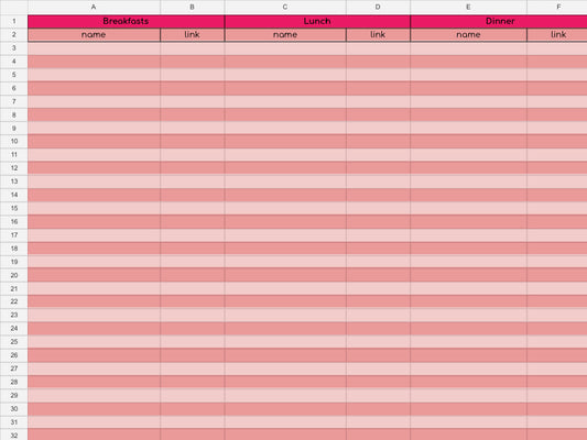 Pink Full Year Meal Planner with Recipe Directory