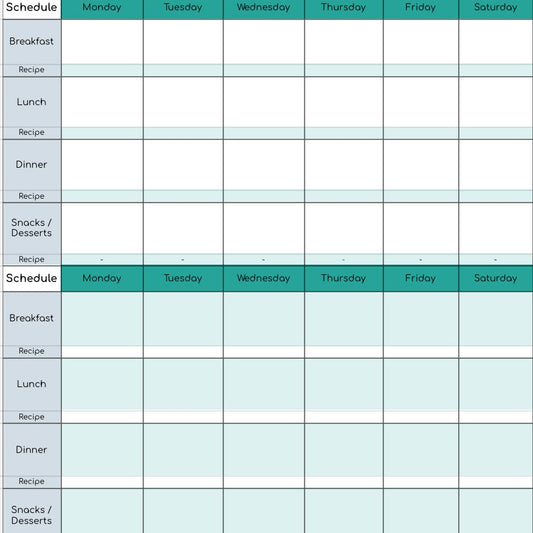 Teal Full Year Meal Planner with Recipe Directory